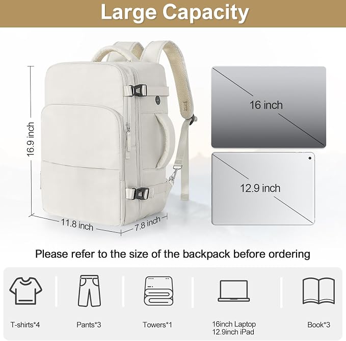 Sinaliy Travel Backpack for Women, Carry On Backpack Flight Approved, Personal Item Travel Bag with USB Charging Port, Casual Daypack College Bag Suitcase Backpack for Weekend, Fit 16 Inch Laptop | Waterproof 16 Inch Laptop Backpack for Work, College, ... - Image 9