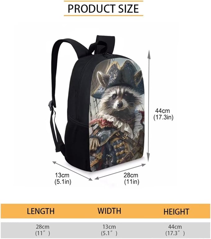 17 Inch Animal Print School Backpack And Lunch Box Set for Kids Lightweight Racoon As Pirate Backpack for Boys Girls Sturdy School Bag with Insulated Lunchbox Pencil Case Student Bookbag - Image 7