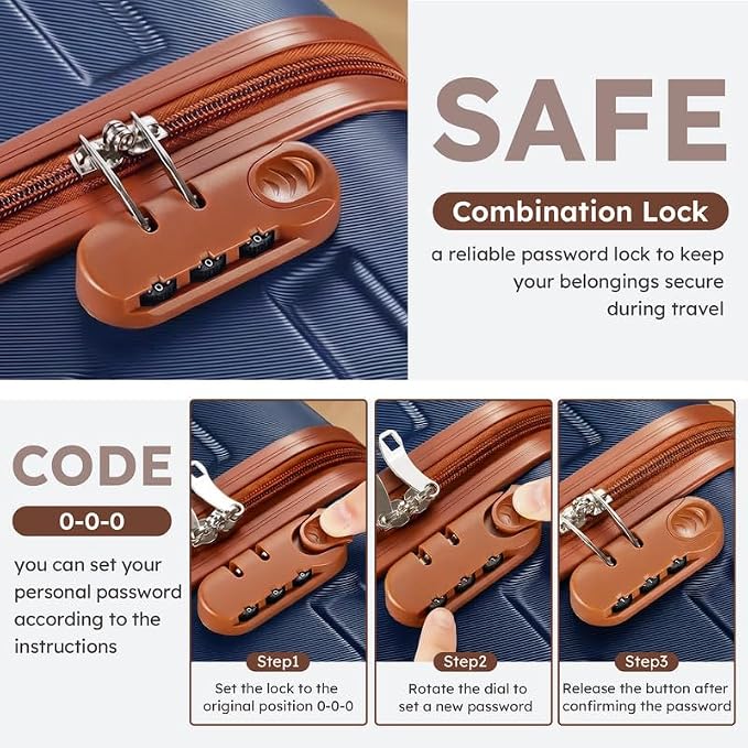 Suitour Luggage Sets 5 Piece, 20, 24, 28 inch Hardside Carry-on and Checked Suitcase Set with Expandable Travel Duffle Bag Sets（Navy Blue） - Image 7