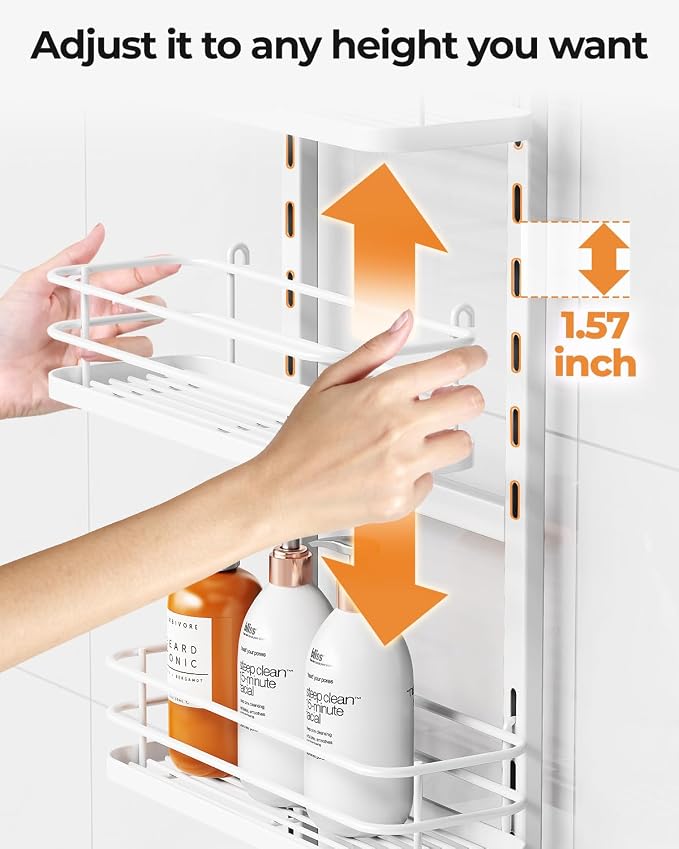ODesign 4 Tier Adjustable Shower Rack Hanging Over Head Anti-Swing White | Shower organizer hanging,no drilling required,comes with removable hook and storage box, suitable for indoor showers - Image 6
