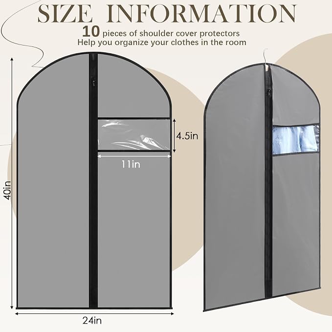 Amylove 10 Pcs 40“ Suit Garment Bags for Closet Storage and Travel, Hanging Clothes Covers with Zipper and Clear Window, Dust Resistant Suit Bags for Suits Jackets Coats Dresses - Image 2