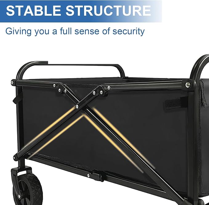 Collapsible Wagon with Quiet Wheels - Silent Grocery Shopping Cart for Seniors, Foldable Utility Cart for Laundry & Apartment, Washable Heavy Duty Rolling Wagon with Two Mesh Pockets, Black - Image 5