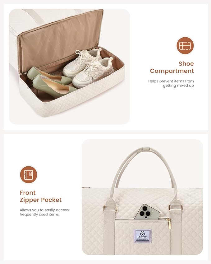 LOVEVOOK Convertible Garment Bag for Travel with Shoe Pouch, Carry On Garment Duffel Bag with Toiletry Bag, 2 in 1 Hanging Suitcase Suit Bag, Weekender Bag for Women Travel, Wedding, Beige - Image 5