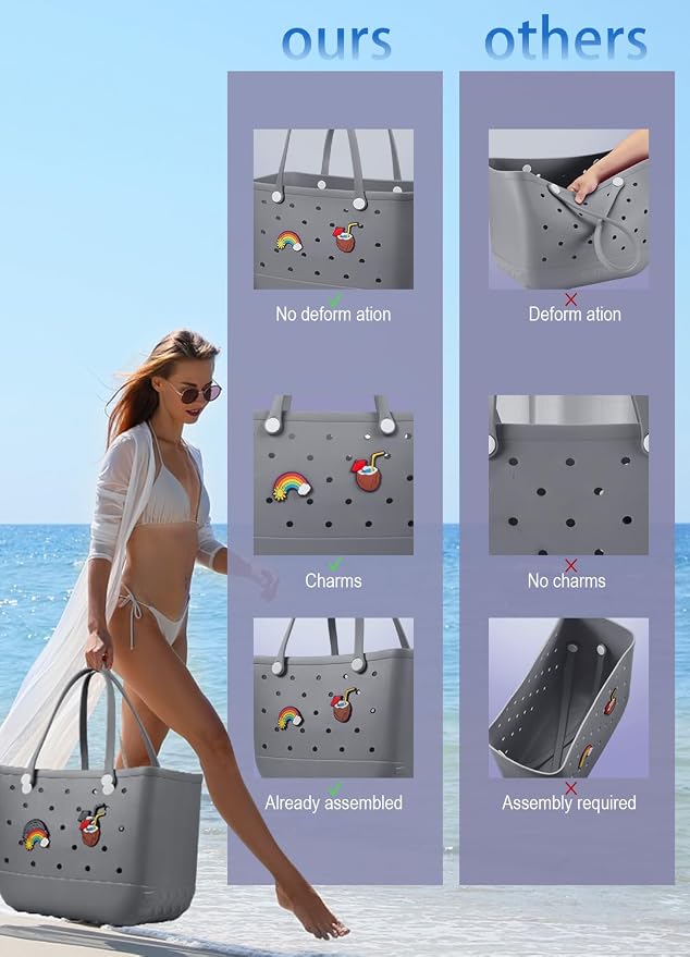 Baonat Beach Bag Rubber Tote Bag - Waterproof Travel Bag for Women Washable Tote Bag Handbag for Sports Beach Market Pool - Image 4