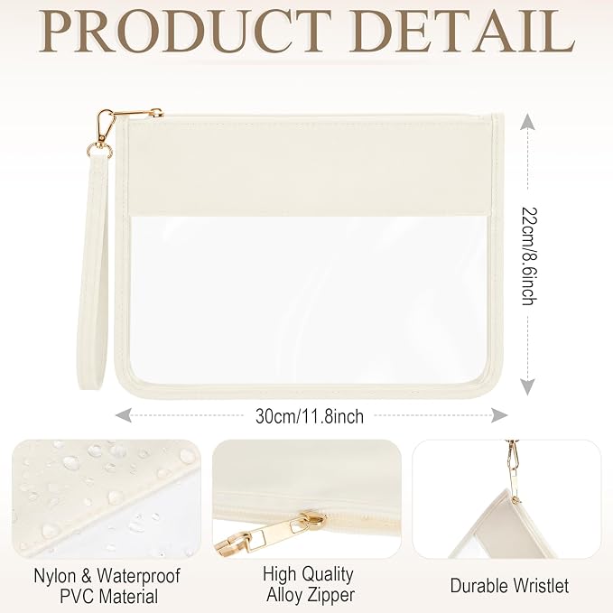 Sweetude 24 Pcs Clear Makeup Bags with Wristlet Pouch DIY Chenille Letter Bag Bulk Waterproof Toiletry Flat Preppy Nylon Clear Zipper Pouches Snack Organizer for Women (Cream White) - Image 2