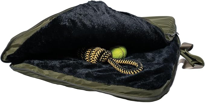 4 Cats & Dogs Gus Travel Bed – Portable Foldable Dog Bed & Pet Cushion Mat with Soft Faux Fur, Water-Resistant Nylon, Zippered Suitcase Design for Camping & Travel- Small (24″ x 31.5″), Army - Image 4