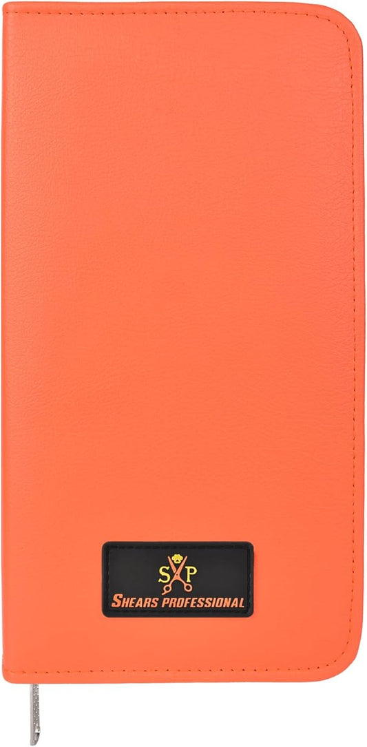 Leather 5 Scissor & Shear Storage Case for Hairstylist - Hairdresser -Scissor Holder Perfect for home-saloon use (Orange) by ShearsProfessional