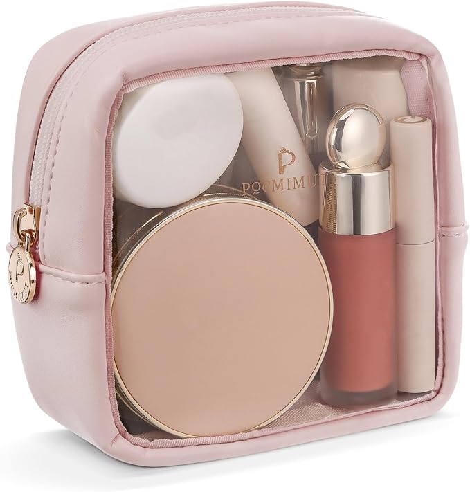 Pocmimut Clear Makeup Bag, Easy to Find Mini Makeup Bag for Purse, Travel Makeup Bag for Car, Compact Cosmetic Pouch for Daily Essentials,Pink by Pocmimut