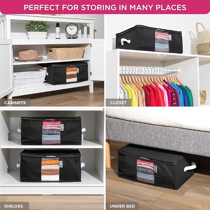 Cedar Clothes Storage Bag Organizer – Protects from Moths, Moisture, Dirt & Dust – Set of 2 Underbed Storage Bags for Clothes, Cashmere Sweaters, Bedding & More - Underbed Storage - Black - Image 5