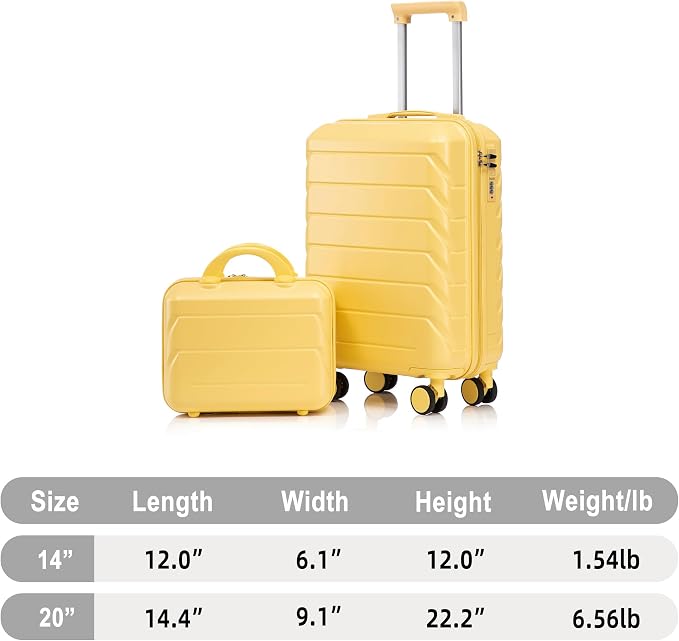 Hardshell Luggage, Lightweight Durable ABS Suitcase with Spinner Wheel, 14/20 - Image 7
