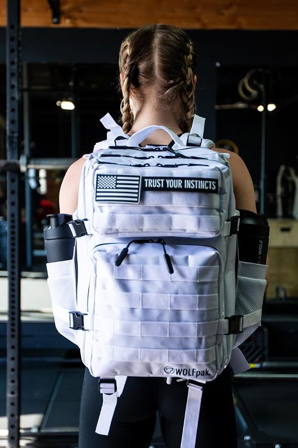 WOLFpak 35L Tactical Gym Backpack (Polar White) Durable 1000D Waterproof Oxford Material with MOLLE Webbing, Laptop Pocket & Dual Cup Holders, Durable Fitness/Travel/Military Daypack - Image 9