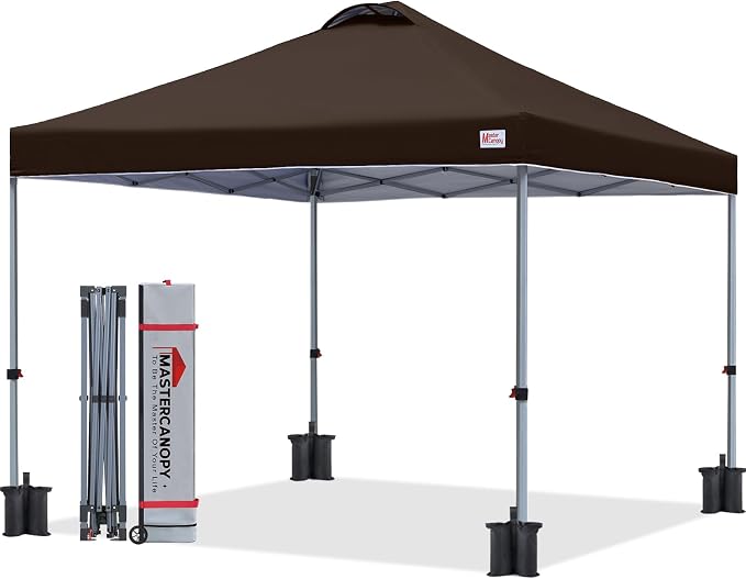 MASTERCANOPY 10x10 Pop Up Canopy Tent, 1 Person Setup Instant Shelter,Outdoor Portable Beach Canopy with Roller Bag, 4 Sandbags, 4 Ropes, 8 Stakes (10x10, Brown) by MASTERCANOPY
