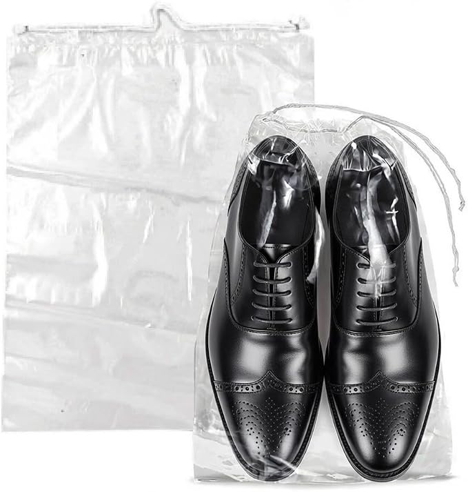 Clear LDPE Drawstring Bags (25 Pack) (13.75" x 17.5") 2 Mil Disposable Transparent Plastic with Double Cotton White Strings. Shoe Bags for Travel Large Storage Organizers Pouch (25) - Image 5