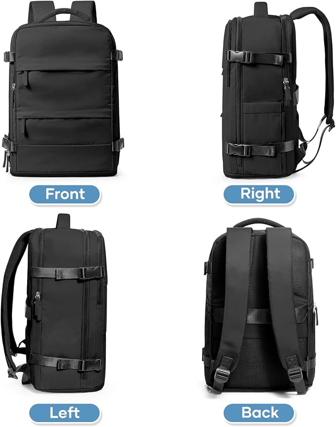 coowoz Travel Backpack For Women Men,Carry On Backpack Flight Approved,Hiking Backpack Water-Resistant Outdoor Sports Rucksack Casual Daypack Fit 15.6 Inch Laptop Shoes Compartment (Black) - Image 9