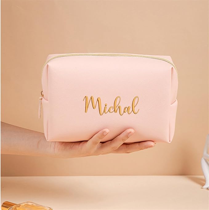 GOPHIE Cusotom Embroidery Travel Makeup Bag Organizer,Cosmetic Bags for Women,Gift For Bachelorette Party, Pink - Image 4