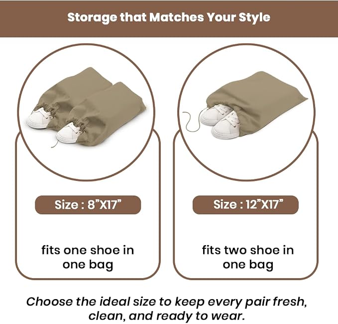 LFH Cotton Rich Shoe Storage Bags with Drawstring, Dustproof Breathable Reusable Organizer, Perfect For Travel, Dorm, Hotel, College, Gym, Easy to Carry Machine Washable 12"x17" (Pack of 6) - Chambray - Image 9