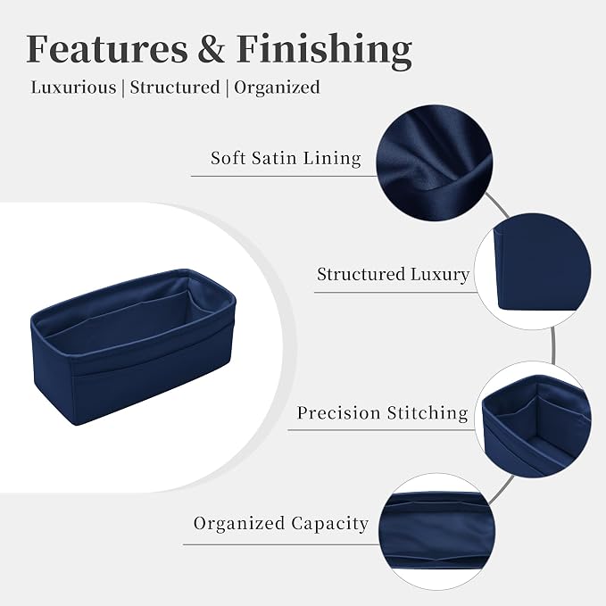 Satin Purse Organizer for Birkin 20, Blue nuit | Custom Fit, Multiple Pockets, Lightweight Purse Essentials, Ideal for Travel, Shopping, and Daily Use - Image 4