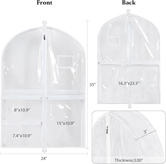 Univivi Clear PVC Dance Costume Bags Garment Bag 35 Inch for Dance Competitions, with 3 Seperated Medium Clear Zipper Pockets and 1 Large Back Zippered Pocket (Clear) - Image 2