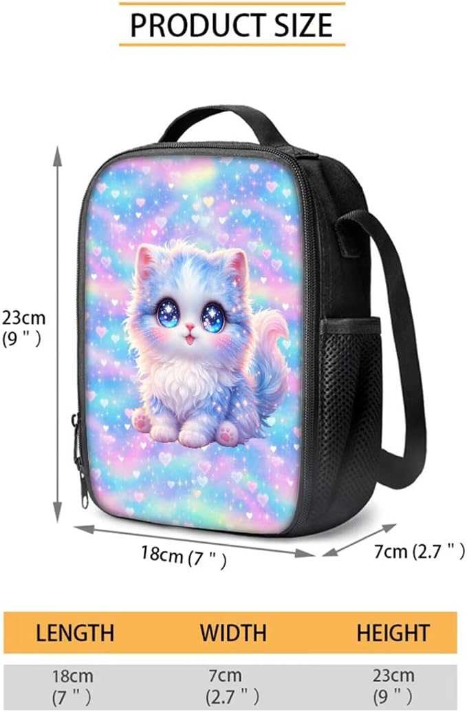 Forchrinse Cartoon Cat School Backpack for Girls 10-12 with Lunch Box Pencil Case Kids Bookbag Lunchbox Elementary Student Book Bag for Girls 8-10/6-8 - Image 4