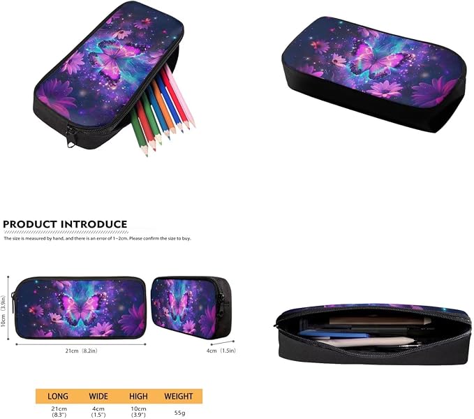 Galaxy Butterfly Backpack for Girls Kids Backpack with Lunch Box Water Bottle Pouch and Soft Pencil Case 4PCS Set Bookbag with Front Pocket for School Teens 17 inch School Bag with Side Pocket - Image 5