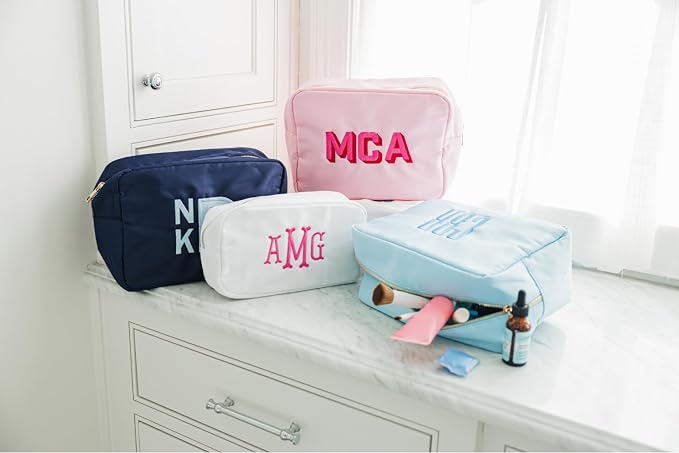 Personalized Nylon Pouch - Large Embroidered Essentials Bag for Women, Makeup, Toiletries, or Travel Organizer, Custom Monogram Gift, Carryall, Mom Bag, Tech Pouch (Black, L) - Image 3