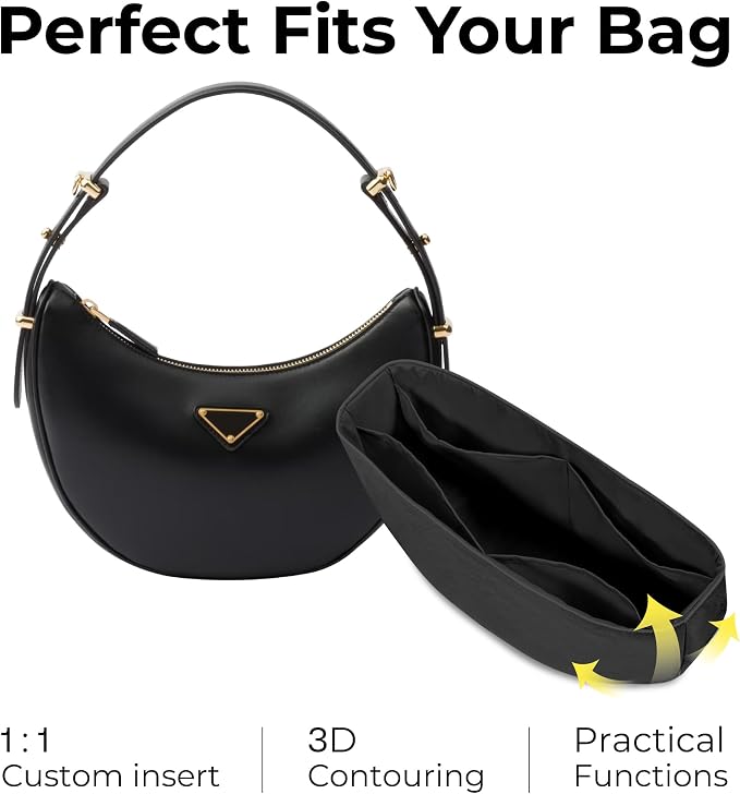 Purse Organizer Insert for Moon-Shaped Handbags (Small) — Compatible with Prada Arque Small | Lightweight Slim Curved Bottom Liner ——Size 15 (7.9" L x 4.9" H x 2.2" D) | Handcrafted DuPont™ Tyvek®, Precision 1:1 Custom Fit, Matte Black, Keep Bag Clean ... - Image 6