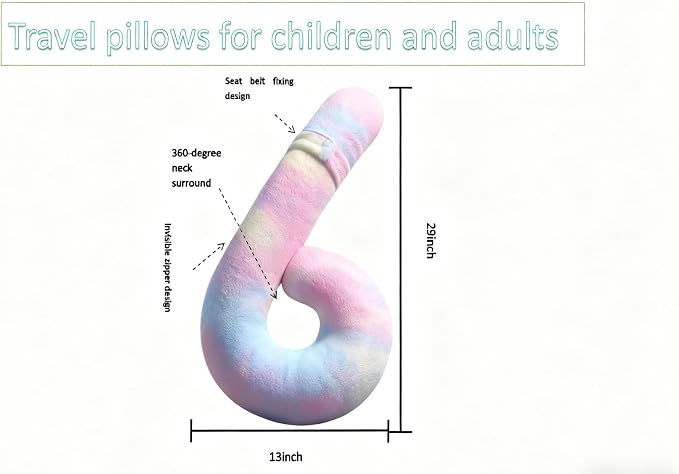 Car Travel Pillow, car Pillow for Kids and Adults, Ergonomic Travel Pillow Providing Neck and Body Support, a Sleep aid, Children's Travel Pillow-Rainbow Powder - Image 5
