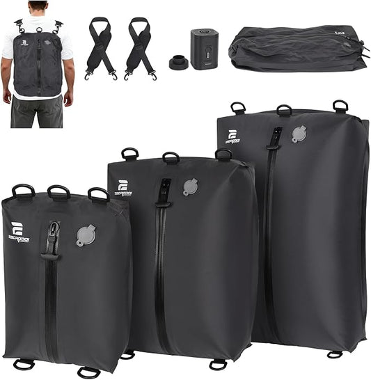 3 Pack Vacuum Bags for Travel with Pump, 3-Size Set Reusable Vacuum Compression Bags for Luggage, Space Saver IP67 Waterproof Vacuum Packing Cubes for Suitcase&Backpack, Black by ESCRODOI-Fromcourttotrailpackinperformance