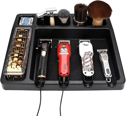 Stylist Tool Box Organizer,Clipper Professional Station Salon Clippers Portable Notches with Scissors Storage Case Organizer Tray Tools Hair for Barber Keeper Trimmer Holder (Black Type B) by IEBARBER
