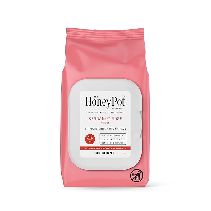 The Honey Pot Company - Feminine Wipes - Daily PH Balancing, Fragrance & Sulfate Free Wipes for Intimate Parts, Body, or Face - Hygiene Products - Bergamot Rose - 30 ct