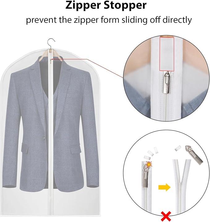 Garment Bag Suit Bags for Storage with Zipper 40 inches Clear Dust-Proof Clothes Cover Bag for Suit, Coat, Dress Closet Clothes Storage- Set of 20 [Upgraded Version] - Image 7