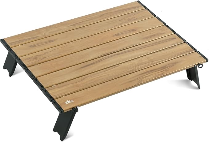 iClimb Ultralight Compact Mini Beach Picnic Folding Alu. Table with Carry Bag, Two Size (Nature - L) by iClimb