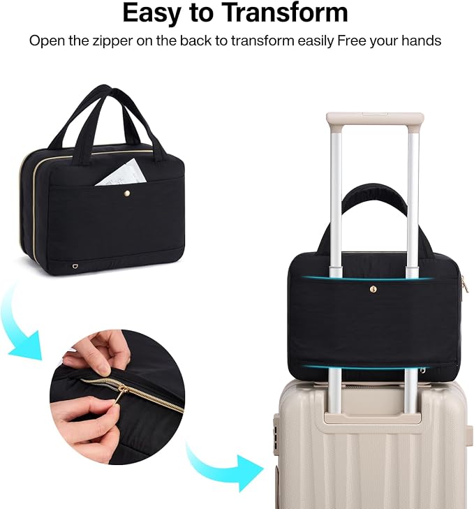 Hanke Hanging Travel Toiletry Bag for Women with Jewelry Organizer Compartment, Travel Essentials Toiletries and Makeup Bag, Water-Resistant & Stain-Resistant with Trolley Strap (Black) - Image 8