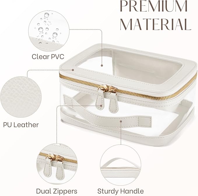 Clear Cosmetic Bag Set for Women Makeup Bag with Handle, 3 Pcs Travel Toiletry Bag Transparent Cosmetic Case Portable Make Up Organizer Bag for Essentials (White, Mini+S+L) - Image 5