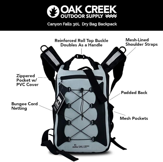 Oak Creek Canyon Falls 30L Dry Bag Backpack. Premium Waterproof Backpack with Padded Shoulder Straps. PVC Construction. Keep Your Gear Dry - Image 7