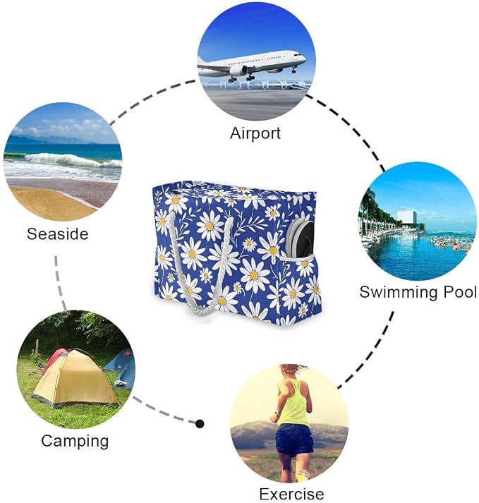 senya Large Beach Shoulder Bags Canvas Tote Water Resistant for Gym Travel Daily - Image 5