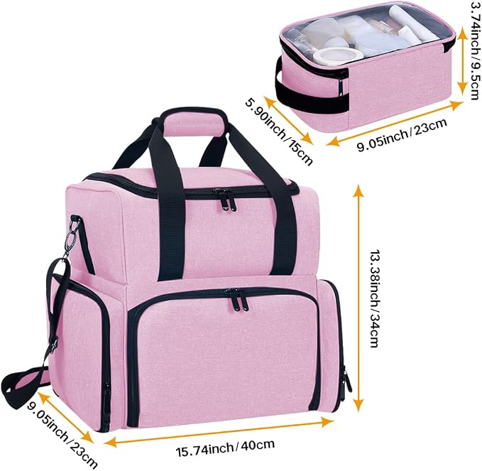 Large Makeup Bag Double Layer with 4 Removable Case,Pink | Large Makeup Bag with 4 Removable Case and 2 Removable Dividers Double Layer Travel Cosmetic Makeup Brushes Storage Section - Image 2