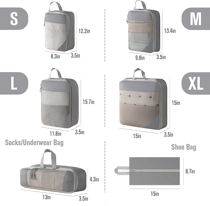 WOOMADA Compression Packing Cubes for Suitcases Travel Essentials 6 Set Rectangle Mesh Expandable Travel Bags Organizer for Luggage - Image 2