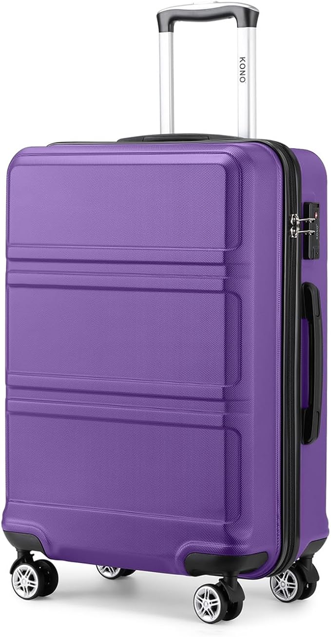 Kono 24 Inch Luggage Suitcase with Spinner Wheels TSA Lock | Lightweight PC+ABS Hardside Medium Checked Luggage Durable Rolling Suitcase Purple by Kono