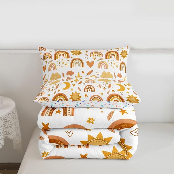 Rainbow Comforter Set, Sun Moon And Stars Duvet Insert Full Size For Kids Girls Boys Teens Bedroom Decor, Bohemian Dream Catcher Feather Down Comforter Iridescent Branches Cartoon Quilt, Gold Yellow - Image 7