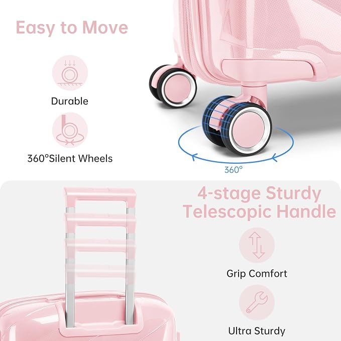Carry On Luggage 22x14x9 Airline Approved, 20 Inch Expandable Hardshell Luggage Carry-on Suitcases with Spinner Wheels, Carry On Suitcase Set for Women (PINK) - Image 4