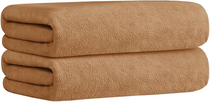 JML Large Microfiber Bath Towels Set of 2, 30" x 60", Oversized, Soft, Super Absorbent Fast Drying for Shower, Swimming, Sauna, Pool, Beach, Sport, Fitness, Yoga, Beige - Image 2
