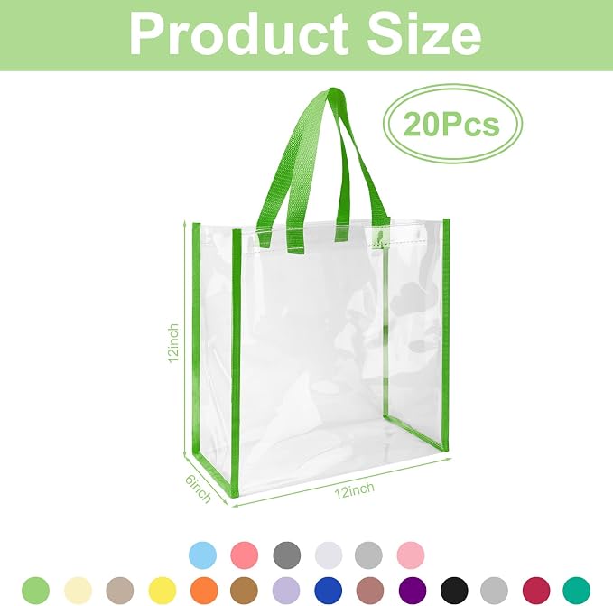 Saintrygo 20 Pack Clear Tote Bags Bulk 12 x 12 x 6 PVC Plastic Tote Bag with Handles for Stadium Work Beach Sports(Classic Color) - Image 3