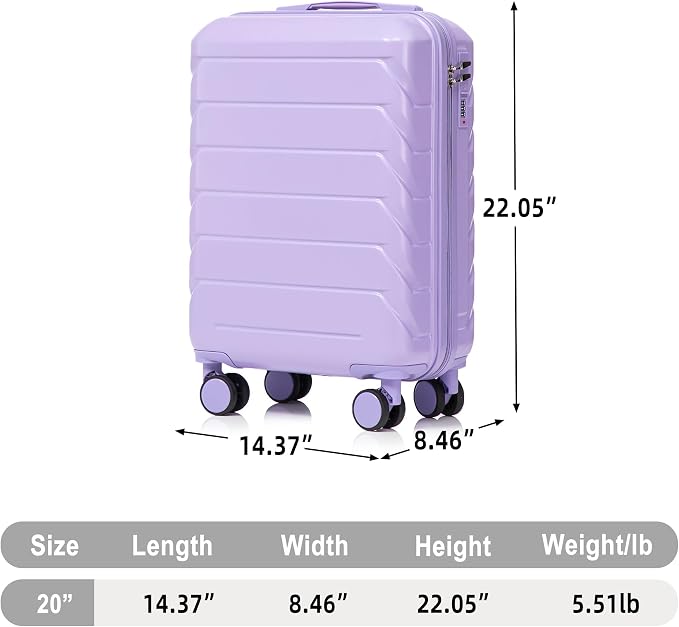 GDFStudio 20 Inch ABS Hard Shell Carry-On Luggage, Spinner Wheel Suitcase with Printed Stripe Pattern and TSA Combination Lock - Blue+Purple - Image 2