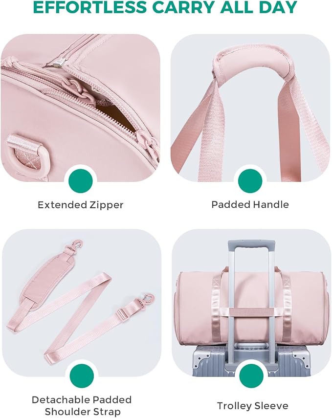 WANDF Convertible Garment Bags for Travel with Wet Pocket Carry on Garment Duffle Bag 2 in 1 Puffy Hanging Clothes Travel Bags with Shoe Compartment for Airplanes Business Weekend Gym Wedding (Pink) - Image 9