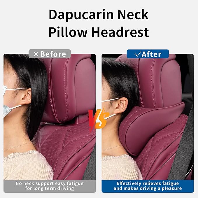 Seat Headrest Car Neck Pillow for Driving Memory Foam Red 2 Packs | Soft Comfortable Leather Seat Head Rest Pillow Headrest Travel Neck Support Cushion for Most Cars SUV Home Office Chair - Image 7
