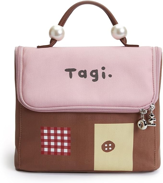 Tagi. Signal House Large Capacity Travel Makeup Bag, Waterproof PVC Cosmetic Bag for Women, Wide-Open Flat Pouch for Brushes & Skincare, Portable Organizer with Handle & Dividers by Tagi