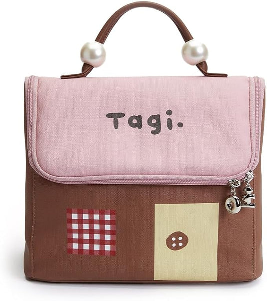 Tagi. Signal House Large Capacity Travel Makeup Bag, Waterproof PVC Cosmetic Bag for Women, Wide-Open Flat Pouch for Brushes & Skincare, Portable Organizer with Handle & Dividers by Tagi
