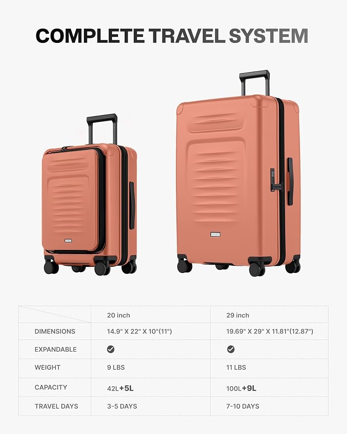 Coolife Luggage Sets Checked Suitcases - 2 Piece, Travel Carry on with Spinner Wheels, Expandable Hardside Large Suitcase with TSA Lock,20+29 Inch Orange - Image 7