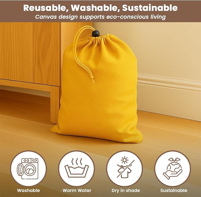 LFH Cotton Rich Shoe Storage Bags with Drawstring, Dustproof Breathable Reusable Organizer, Perfect For Travel, Dorm, Hotel, College, Gym, Easy to Carry, Machine Washable 12"x17" (Pack of 4) - Golden - Image 8